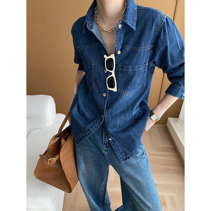 Damer denim skjorte med afslappet snit og praktiske brystlommer Stilla