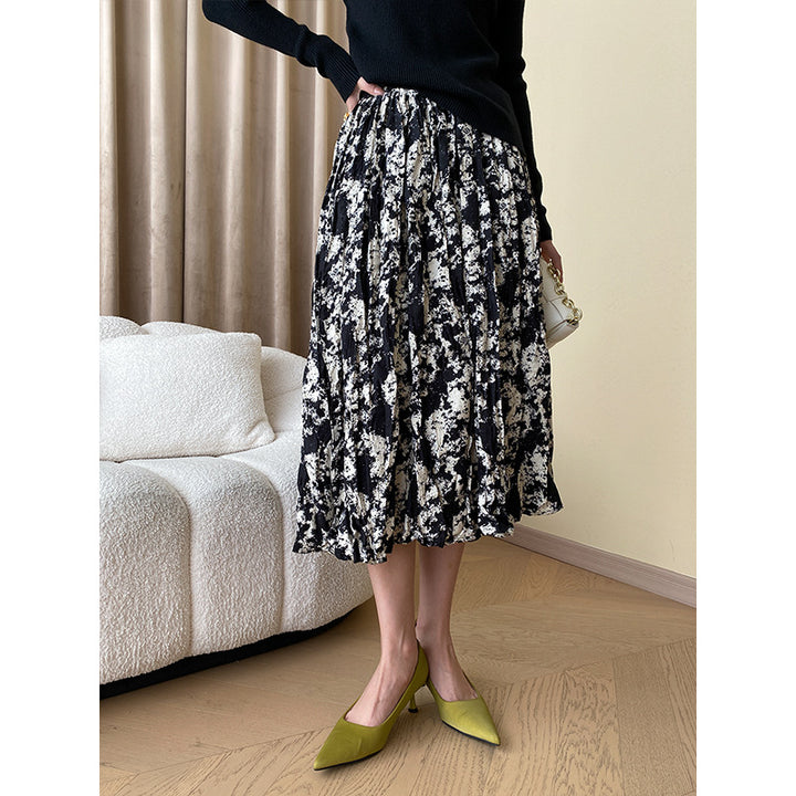 Dame Elegant Midi Skirt med Blomsterprint og Luftig Silhuet Stilla