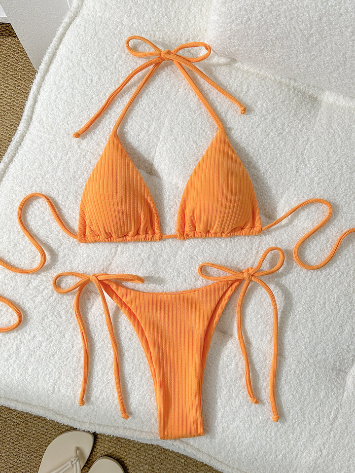Damer trekant-bikini med elastiske bindebånd og ribbet look Skovae