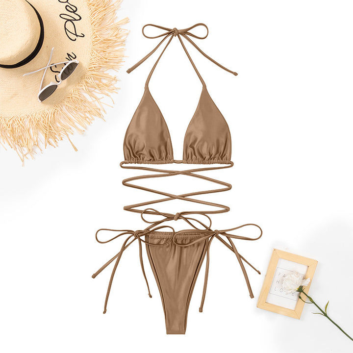 Dame Tie-Back Triangle Bikini-Sæt med krydsede accenter Stilla