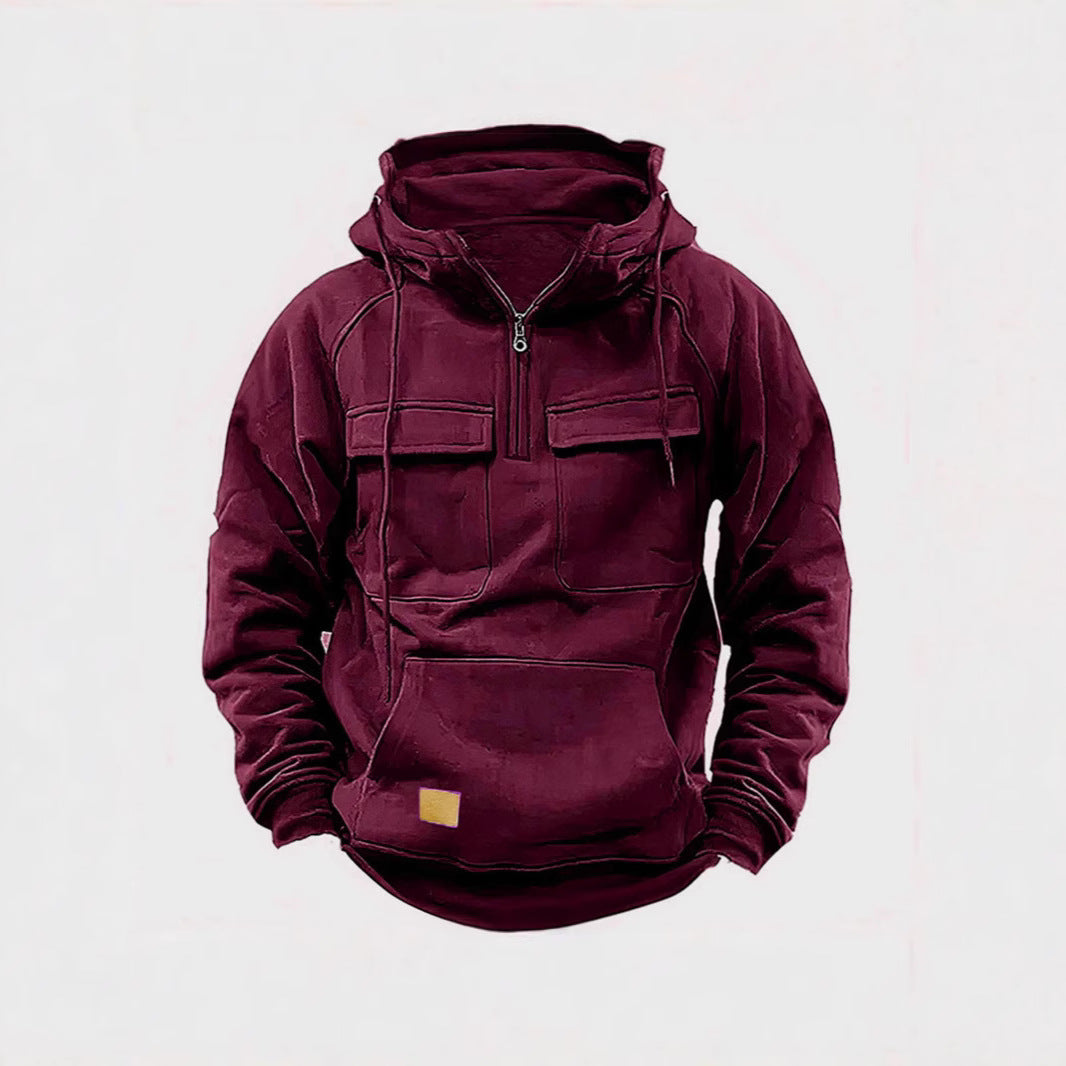 Herrer funktionel hættepullover med lommer og kvart lynlås Stiila