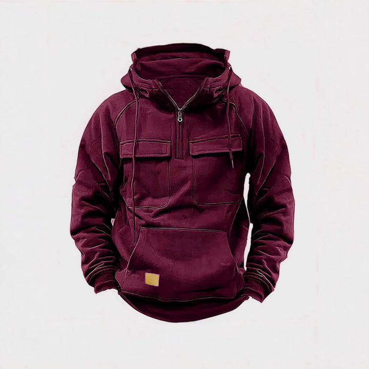 Herrer funktionel hættepullover med lommer og kvart lynlås Stiila