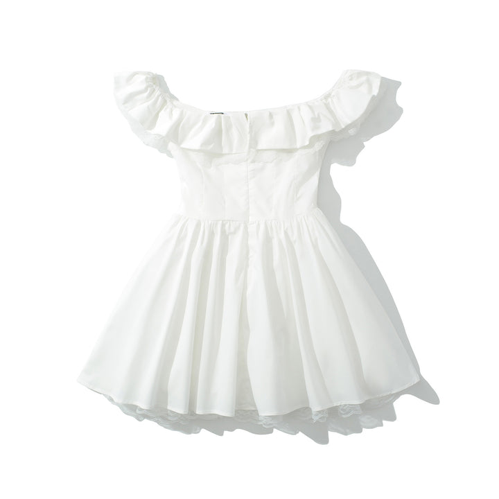 Femme Off-Shoulder Ruffle Mini Kjole med Sløjfedetalje Stilla