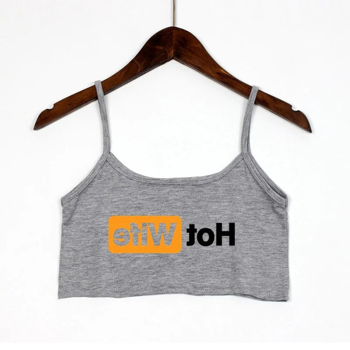 Dame Crop-top med moderne skrifttyper og justerbare stropper Skovae