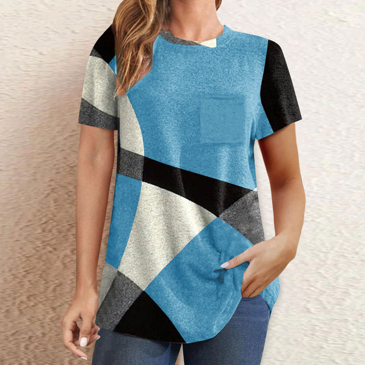 Dame T-shirt med moderne geometrisk design og praktisk brystlomme Stilla