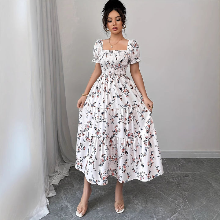Dame Blomster Rynket Maxi Kjole Stilla