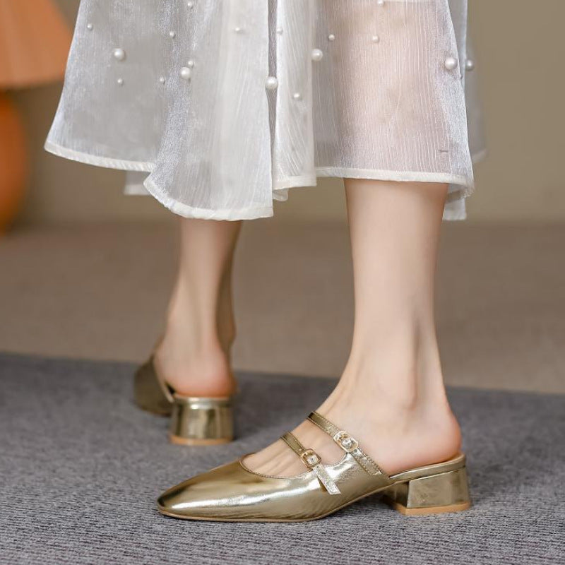 Dame Slingback Mules med kvadratisk tåform og dobbelt remdesign Stilla