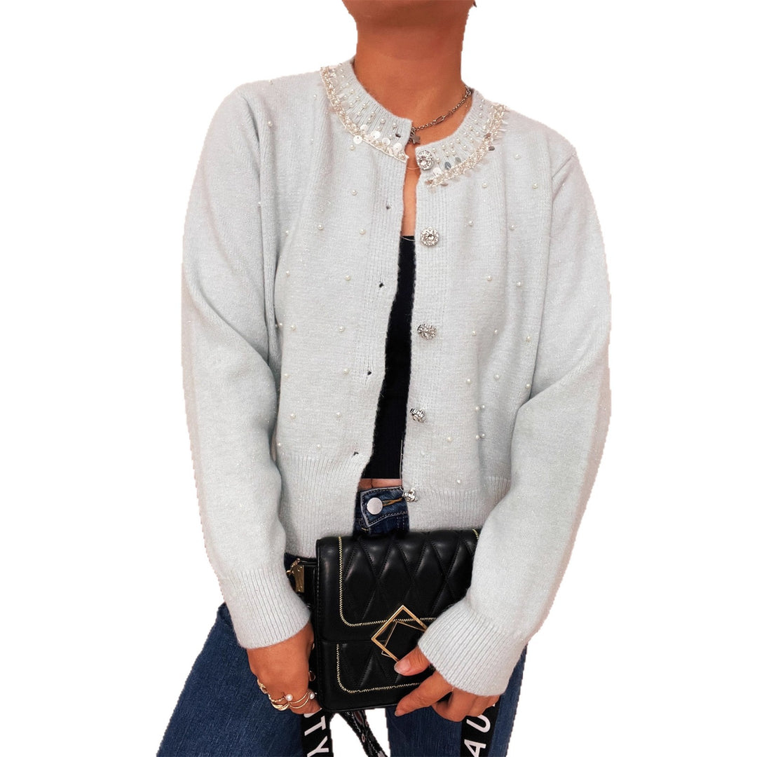 Kvinders cardigan med perle trim Stilla