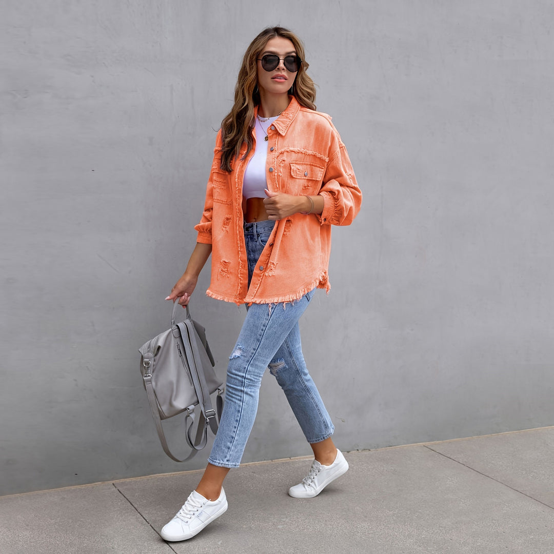 Femme Distressed Overdimensioneret Denim Shacket Stilla