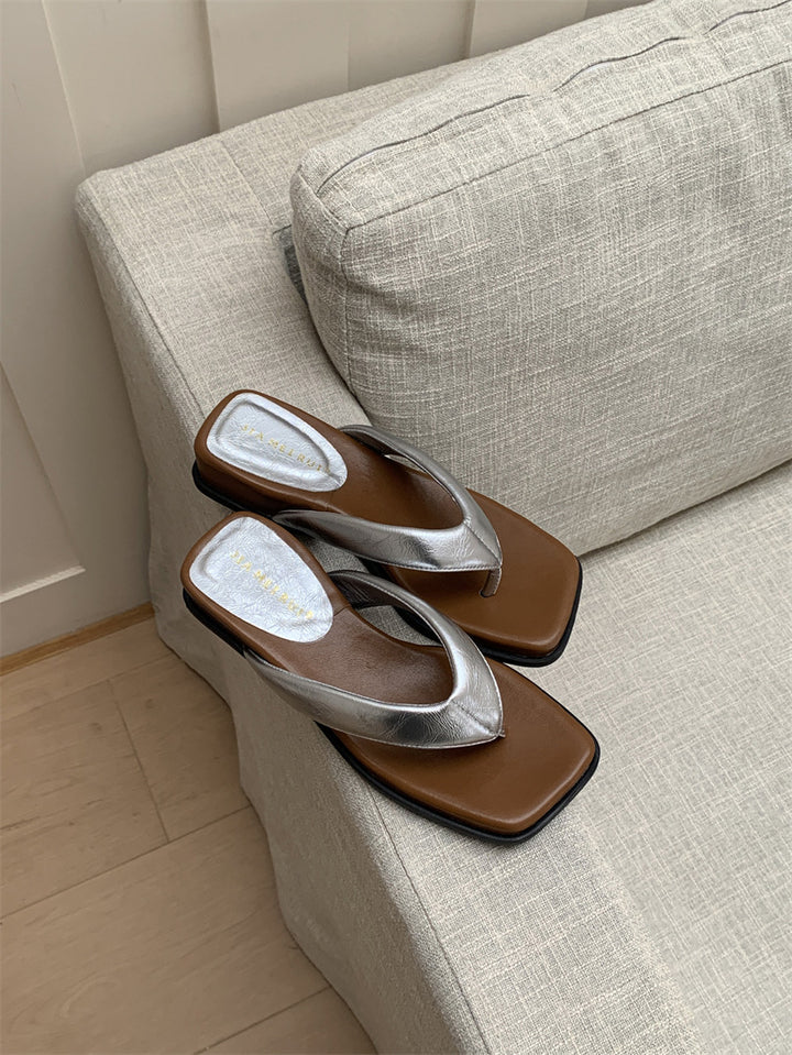 Dame Stilfulde Firkantede Tå Flip-Flop Sandaler Stilla