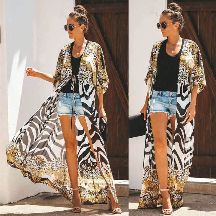 Kvinder safari-inspireret let kimono-indpakning Stilla