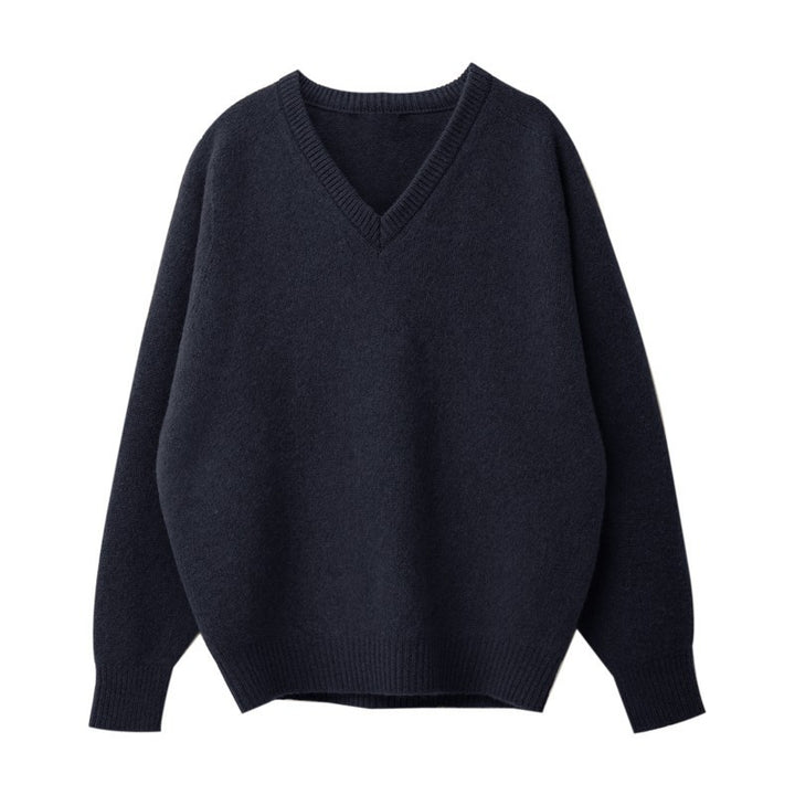 Kvinders høj kvalitet V-hals sweater lavet af blødt strik Stilla