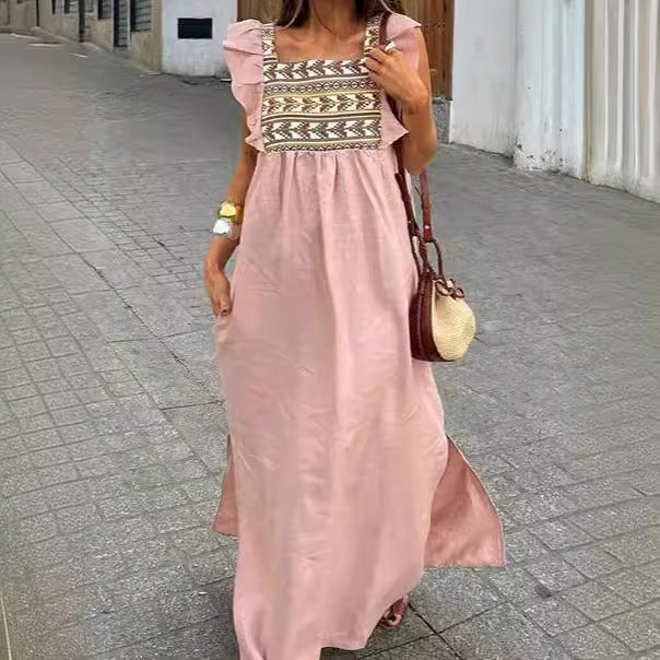 Dame Maxikjole med broderi Stilla