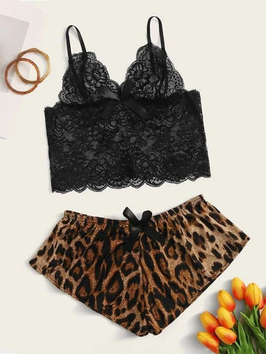 Dame Spids Bralette og Dyretryk Shorts Sæt Stilla