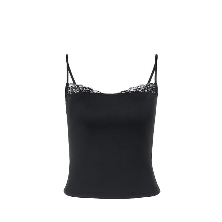 Dame elegant spaghetti-top med fin spidsbesætning Skovae