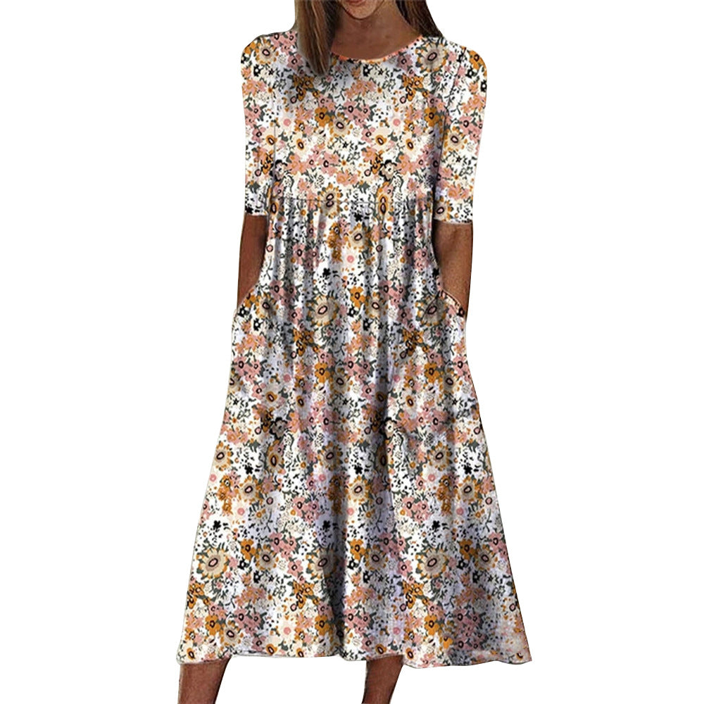 Dame Midi-kjole med blomstret design og praktisk snit Stilla