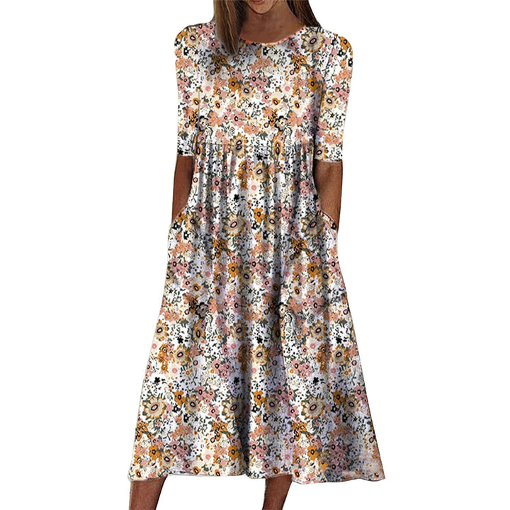 Dame Midi-kjole med blomstret design og praktisk snit Stilla