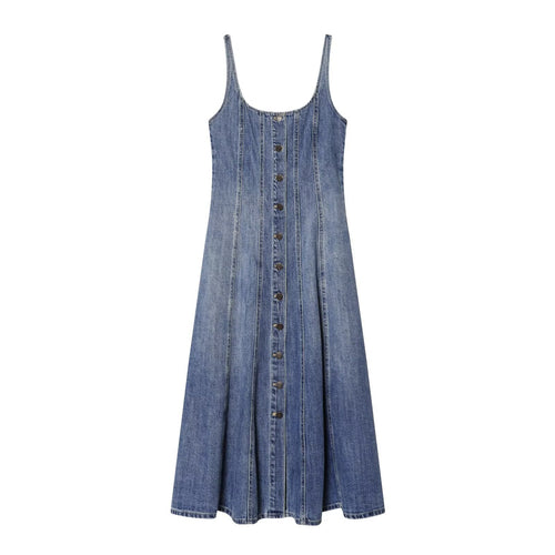 Dame Jeans Maxikjole med knaplukning og svingende kant Skovae
