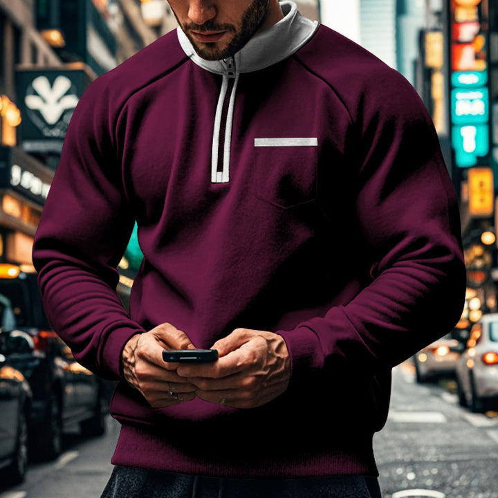 Herrer Sportslig Sweatshirt med praktiske lommer og halv lynlås Stilla