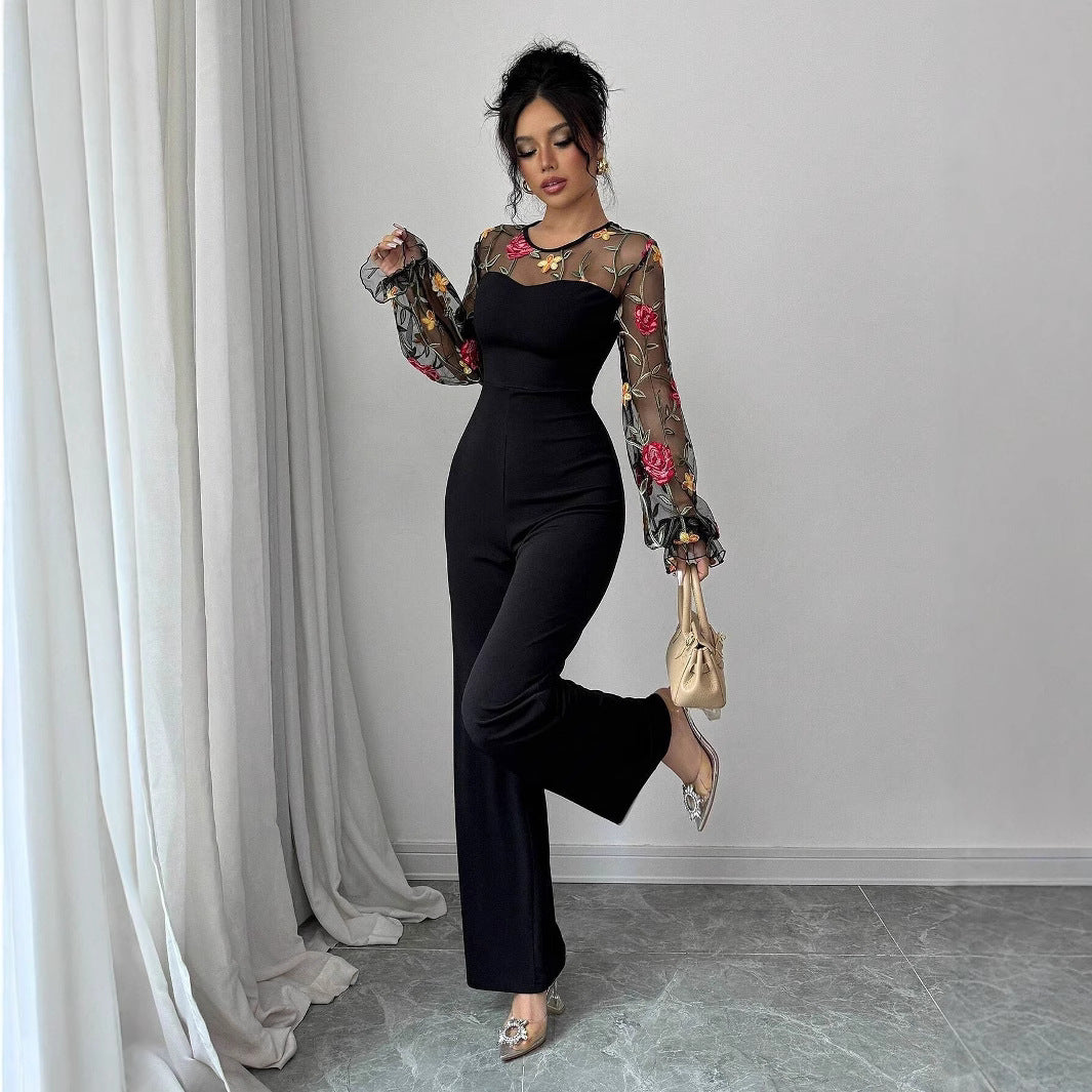 Dame elegant top med blomsterprint laceindsatser Stilla