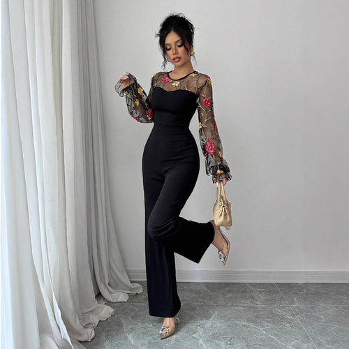 Dame elegant top med blomsterprint laceindsatser Stilla