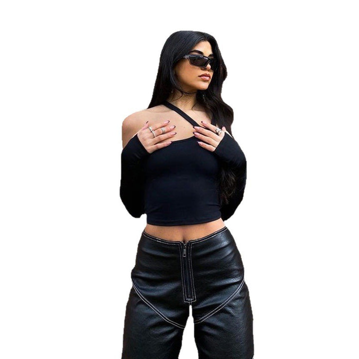 Dame Asymmetrisk Crop-Top med lange ærmer Skovae