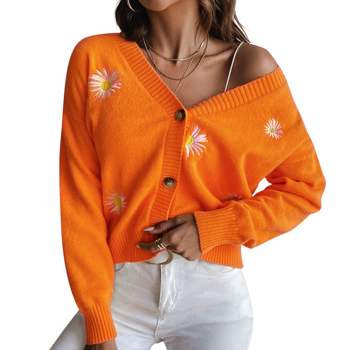 Dame Casual Strikjakke med florale Broderimotiver Stilla