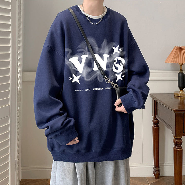 Herrer afslappet oversized sweater med kreativt print og behagelige mansjetter Stilla
