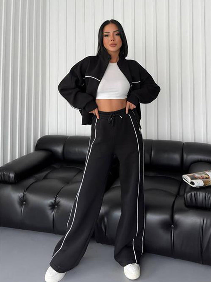 Stilla | Trendy Cardigan Sweatshirt Bindet Stribet Bukser Sæt