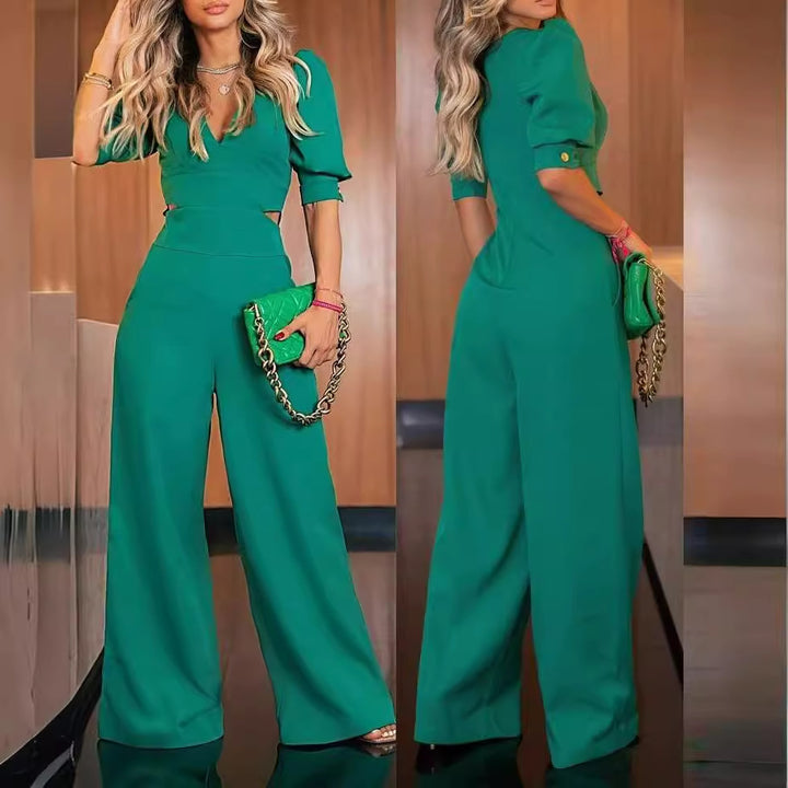 Damer Elegant Jumpsuit med dyb V-hals og brede ben Stilla