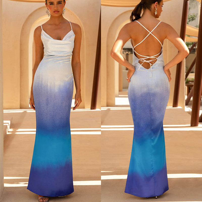 Dame elegante maxi kjole med blød ombre effekt Skovae