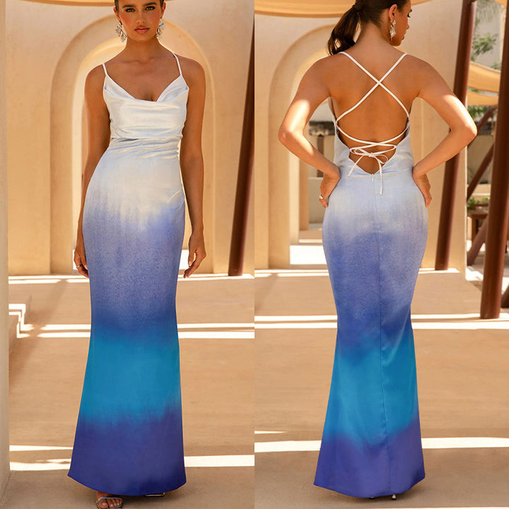 Dame elegante maxi kjole med blød ombre effekt Skovae