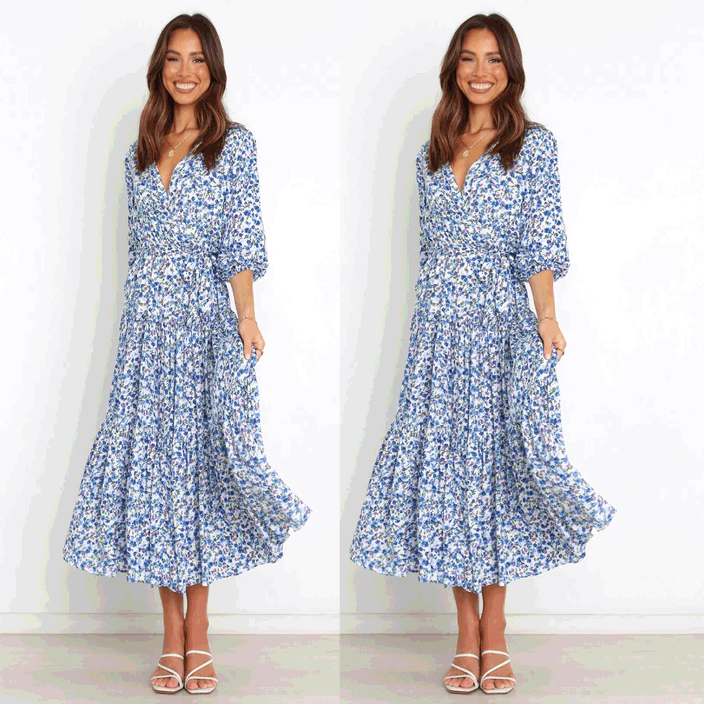Women's Summer Maxi Dress with Open Décolleté and Floral Pattern Skovae