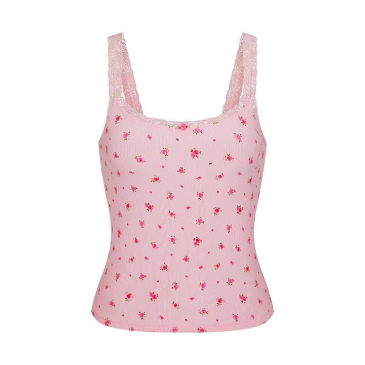Dame blomsterprint spidsestof camisole top Stilla