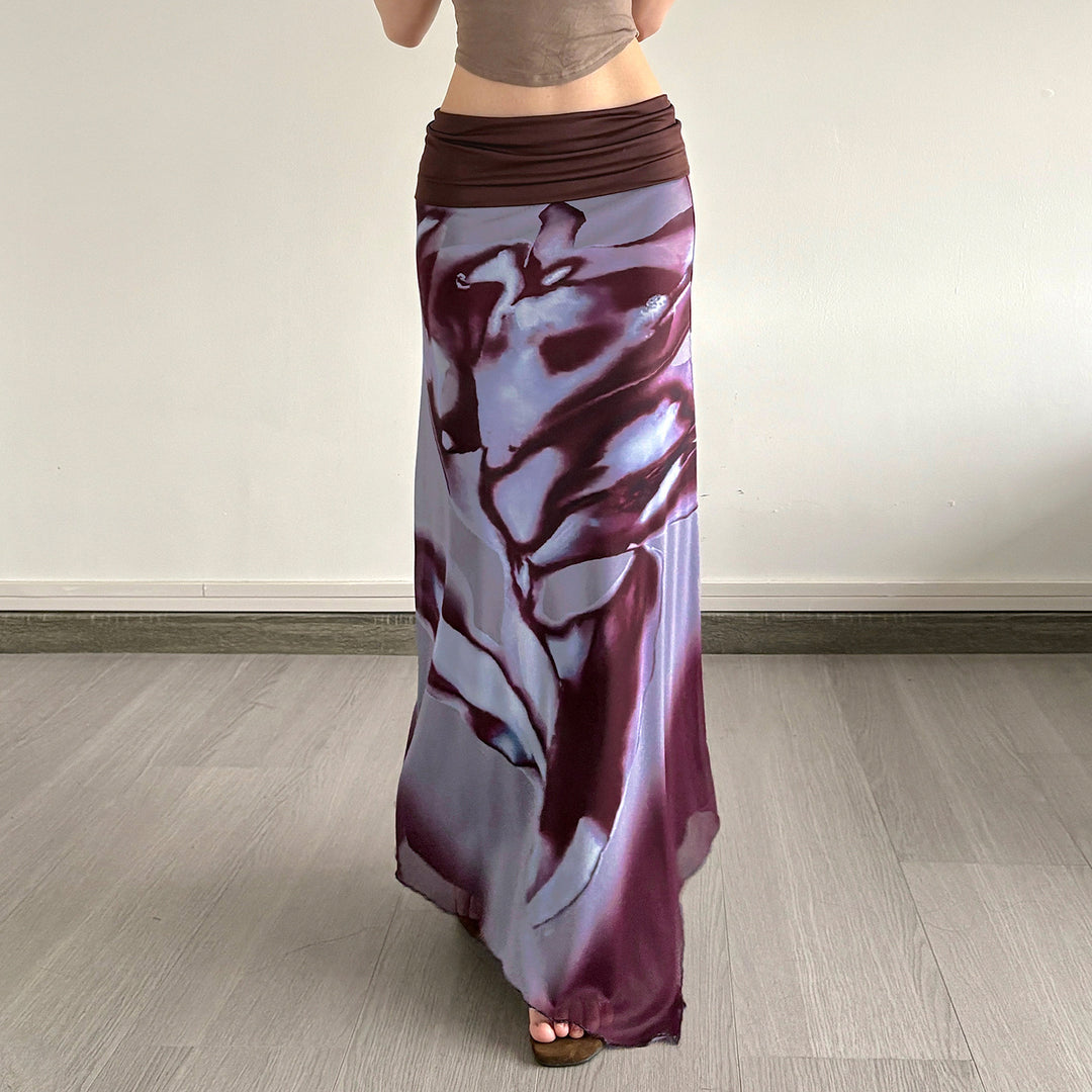 Dame Maxi-nederdel med asymmetrisk snit og floral dekoration Skovae