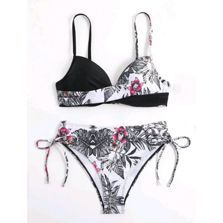 Dame triangel-bikini med blomstermønster og stilfulde bånd Skovae