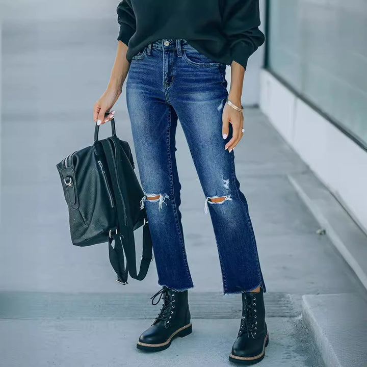 Damer Mom-Jeans i moderne Destroyed-Style med mellemhøjde og afslappet pasform Stilla