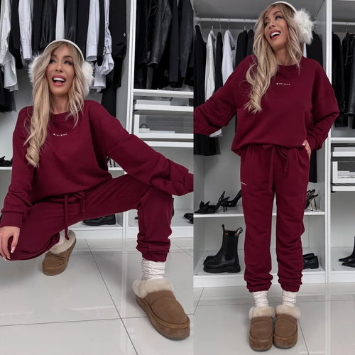 Dame afslappet sweatsuit sæt med høj talje og oversized top Stilla