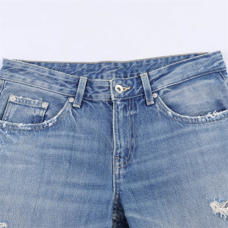 Dame flared jeans i brugt look med frynser og destroyed-detaljer Skovae