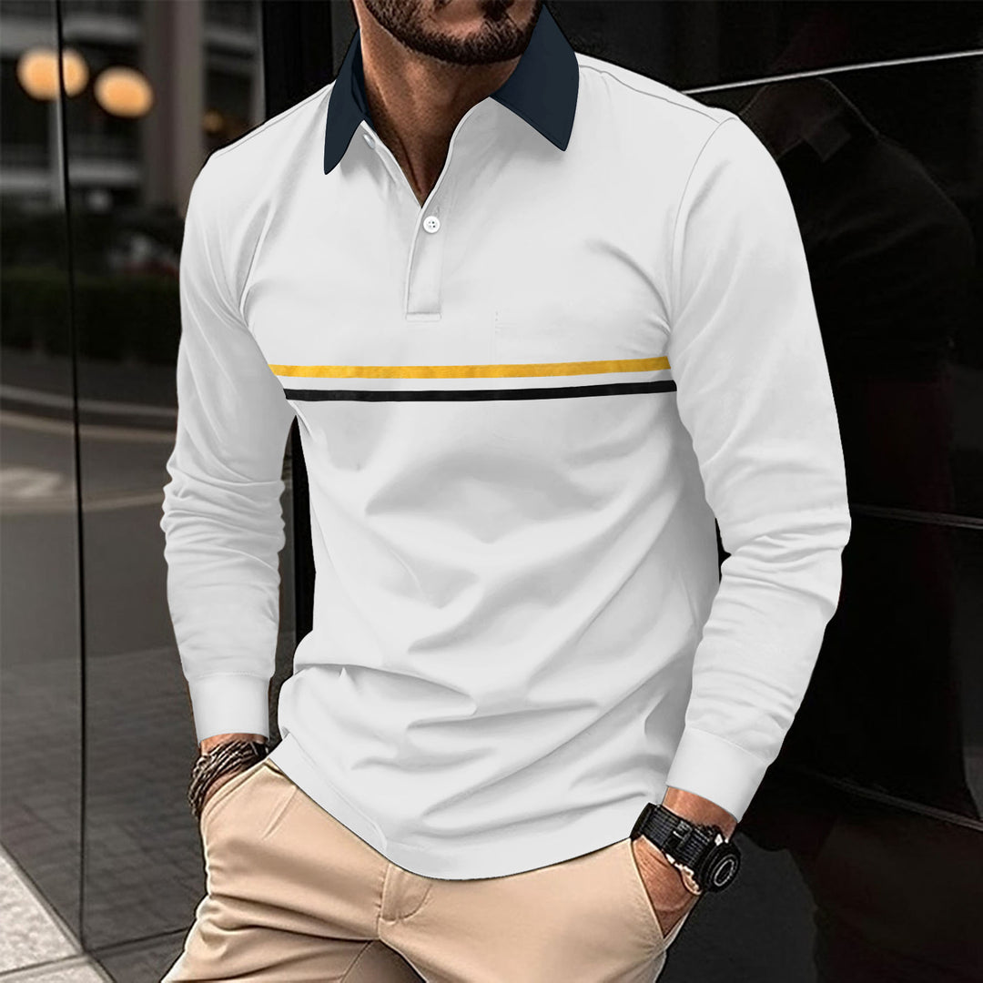 Herre Langærmet Polo T-shirt med kontrasterende krave og sporty stribemønster Stilla