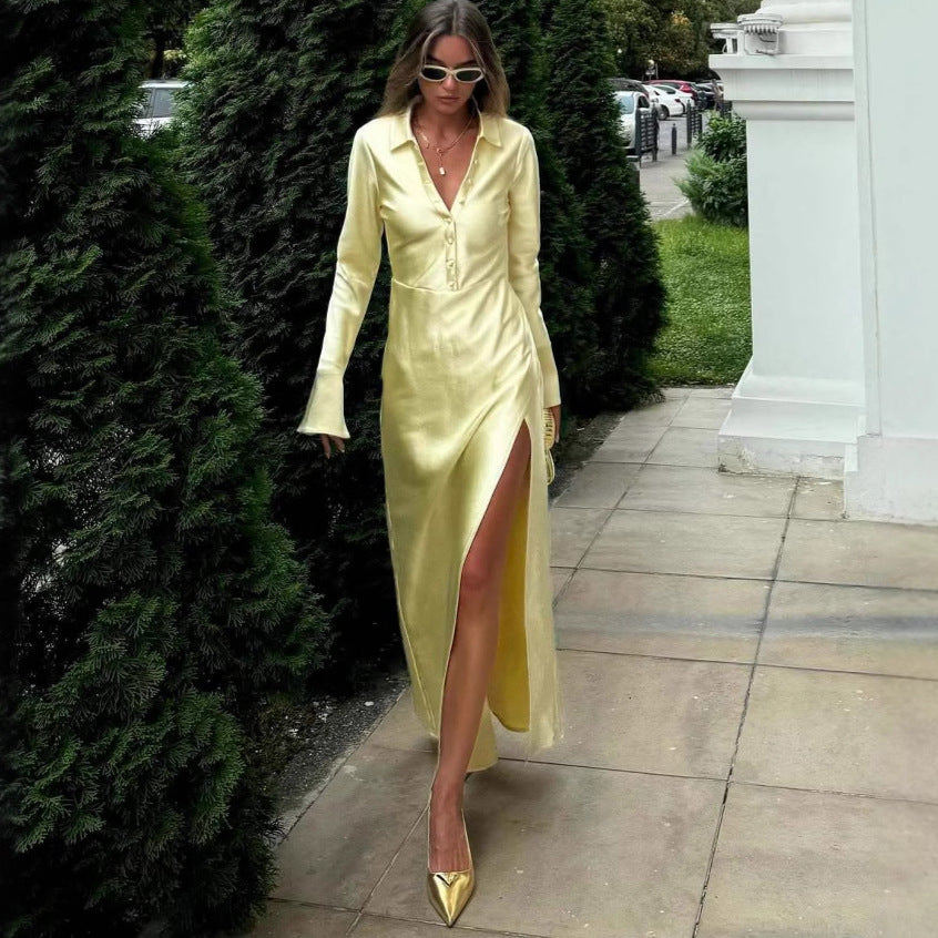 Dame maxikjole i elegant satin-look Stilla