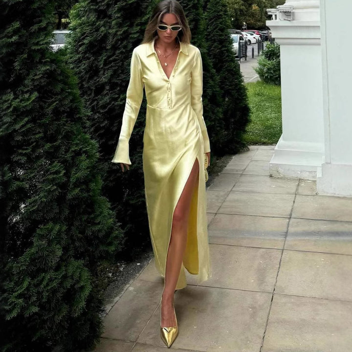 Dame maxikjole i elegant satin-look Stilla