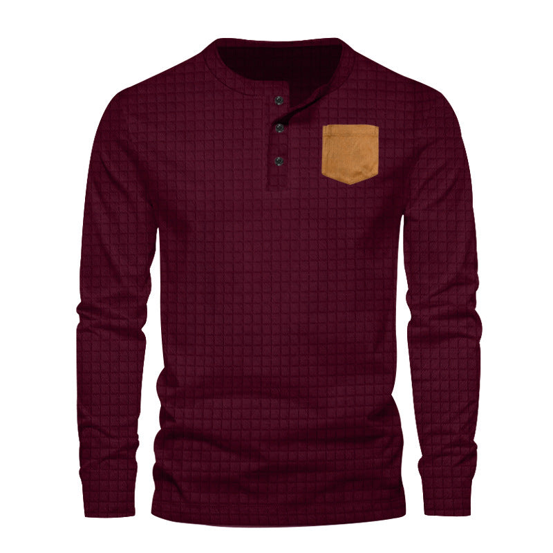 Herre Langærmet Henley-Shirt med moderigtigt strukturmønster og praktisk brystlomme Stilla