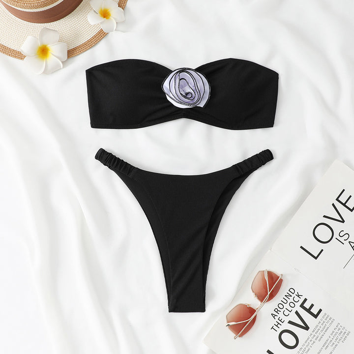 Dame bandeau bikini sæt med dekorativ blomst Stilla