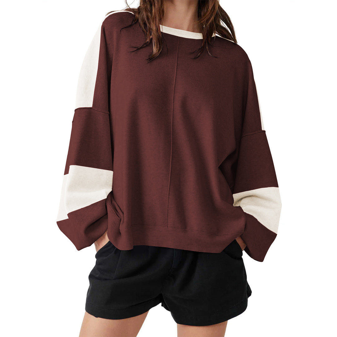 Dame afslappet sweatshirt med løst snit og elegante blokstriber Stilla