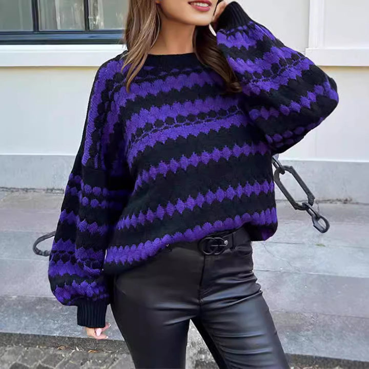 Kvindernes trendy chunky strik sweater i moderne mønster med løse ærmer Stilla