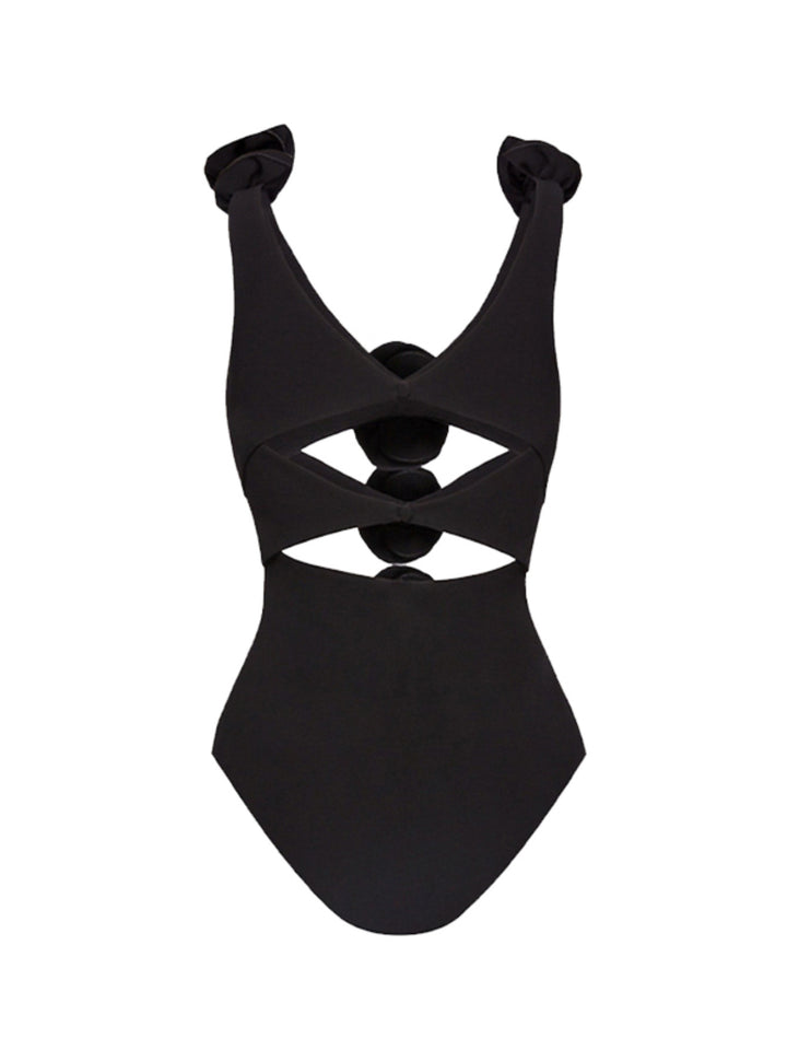 Dame én-delt badedragt med blomster ruffle-detalje og moderne cut-outs Stilla