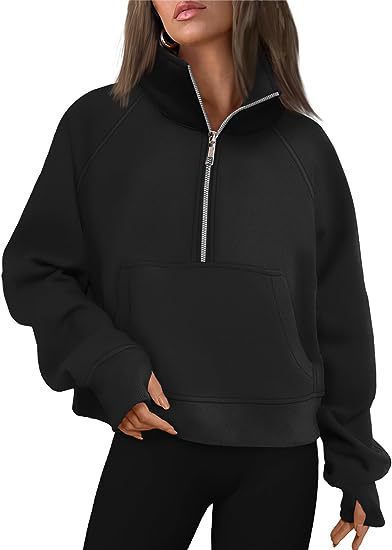 Dame Sporty Sweatpullover med halvdelskning og kængurulomme Stilla