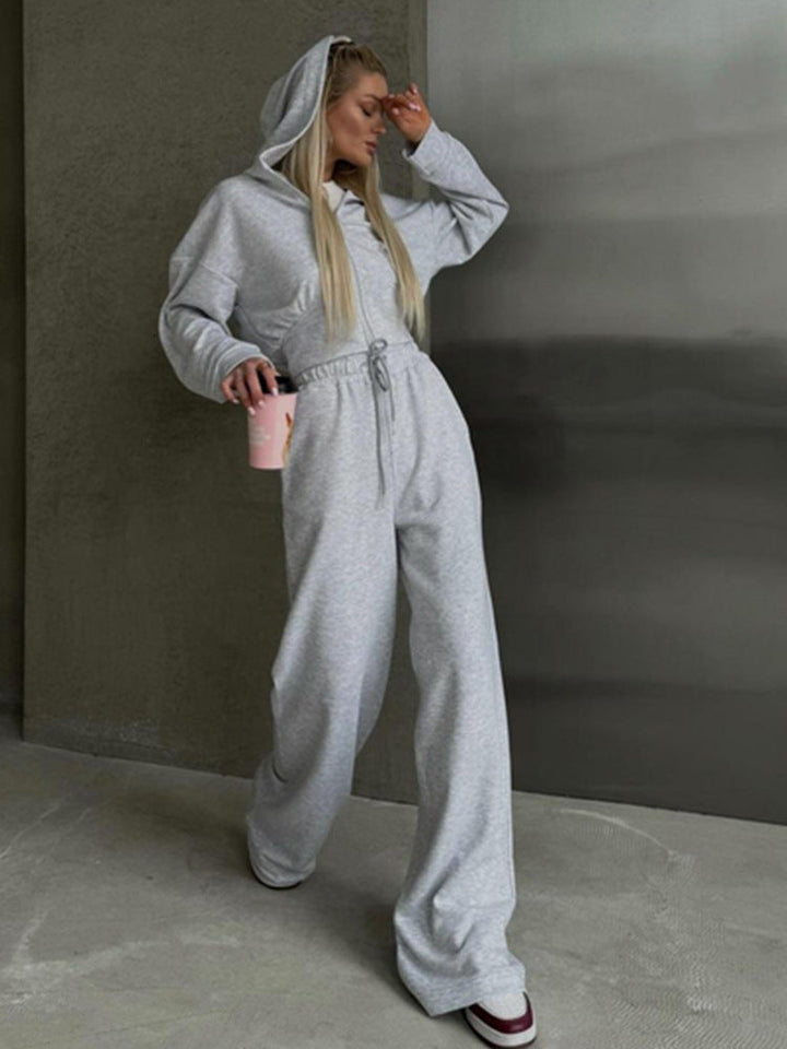 Stilla | Ensfarvet Snørebånd Bukser Hoodie Sæt