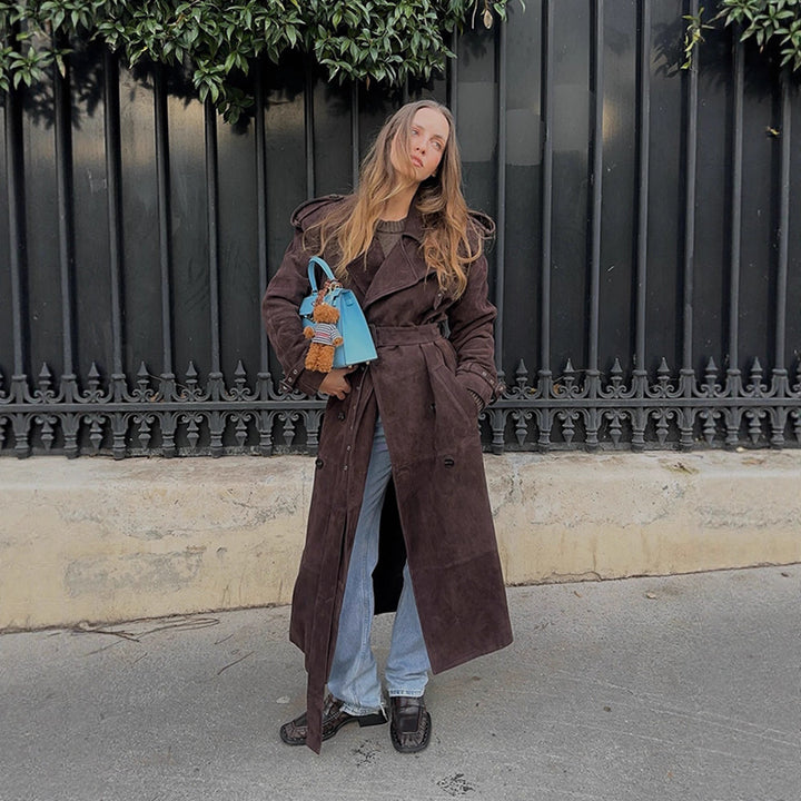 Damer Stilfuld og Komfortabel Lang Suede Trench Coat Stilla